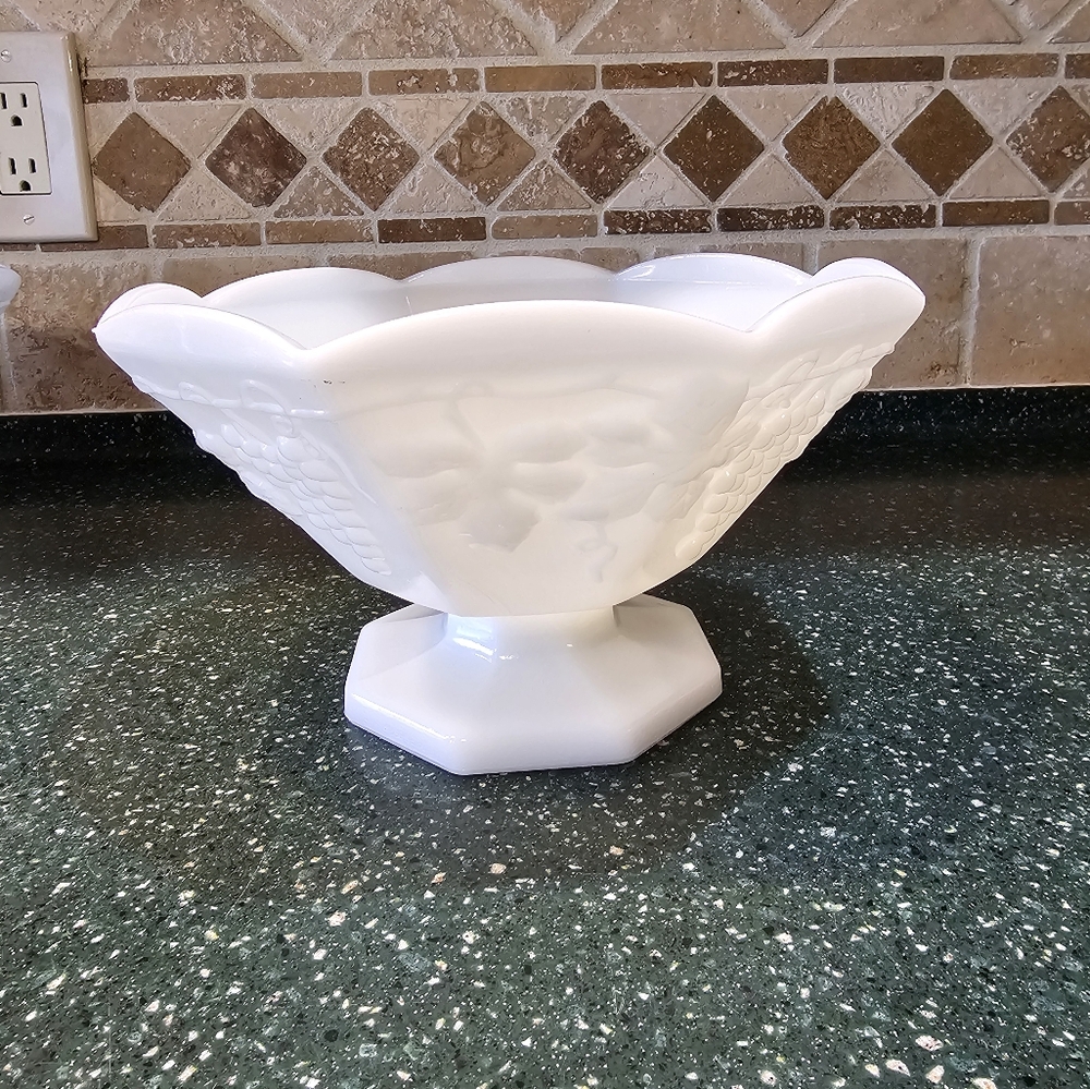 Vintage milk glass pedestal bowl